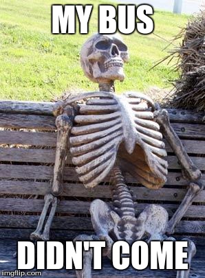 Waiting Skeleton | MY BUS; DIDN'T COME | image tagged in memes,waiting skeleton | made w/ Imgflip meme maker