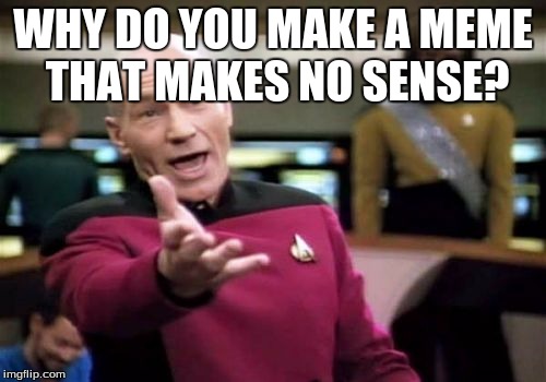 Picard Wtf | WHY DO YOU MAKE A MEME THAT MAKES NO SENSE? | image tagged in memes,picard wtf | made w/ Imgflip meme maker