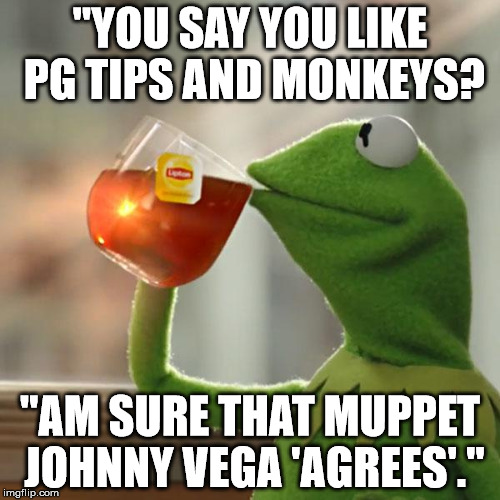 But That's None Of My Business Meme | "YOU SAY YOU LIKE PG TIPS AND MONKEYS? "AM SURE THAT MUPPET JOHNNY VEGA 'AGREES'." | image tagged in memes,but thats none of my business,kermit the frog | made w/ Imgflip meme maker