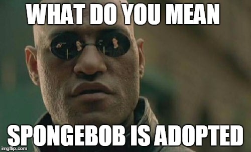 Matrix Morpheus | WHAT DO YOU MEAN; SPONGEBOB IS ADOPTED | image tagged in memes,matrix morpheus | made w/ Imgflip meme maker