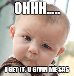 sas baby
 | OHHH..... I GET IT. U GIVIN ME SAS | image tagged in memes,skeptical baby | made w/ Imgflip meme maker