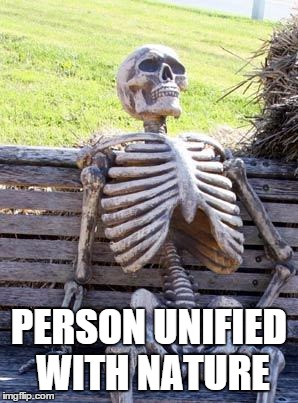 Waiting Skeleton Meme | PERSON UNIFIED WITH NATURE | image tagged in memes,waiting skeleton | made w/ Imgflip meme maker