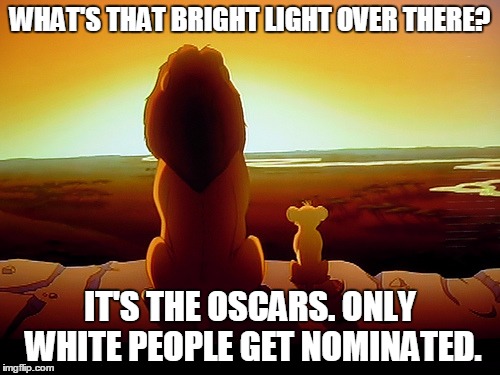 Lion King Meme | WHAT'S THAT BRIGHT LIGHT OVER THERE? IT'S THE OSCARS. ONLY WHITE PEOPLE GET NOMINATED. | image tagged in memes,lion king | made w/ Imgflip meme maker