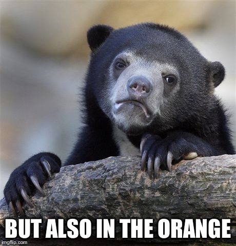 Confession Bear Meme | BUT ALSO IN THE ORANGE | image tagged in memes,confession bear | made w/ Imgflip meme maker