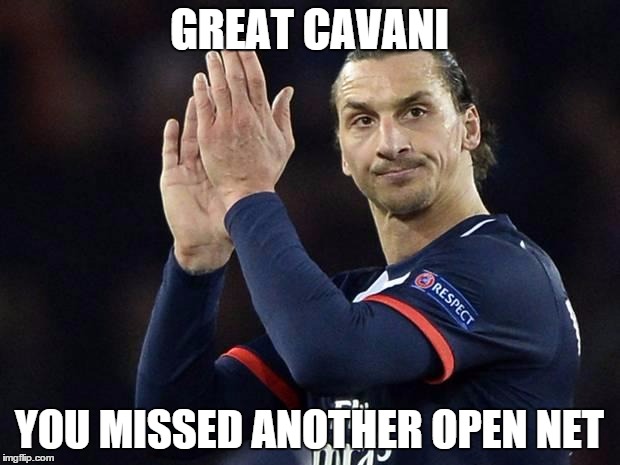 Zlatan not impressed  | GREAT CAVANI; YOU MISSED ANOTHER OPEN NET | image tagged in zlatan not impressed | made w/ Imgflip meme maker