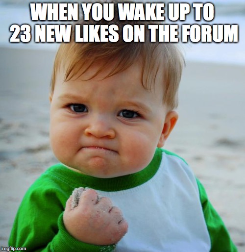 Success Baby | WHEN YOU WAKE UP TO 23 NEW LIKES ON THE FORUM | image tagged in success baby | made w/ Imgflip meme maker