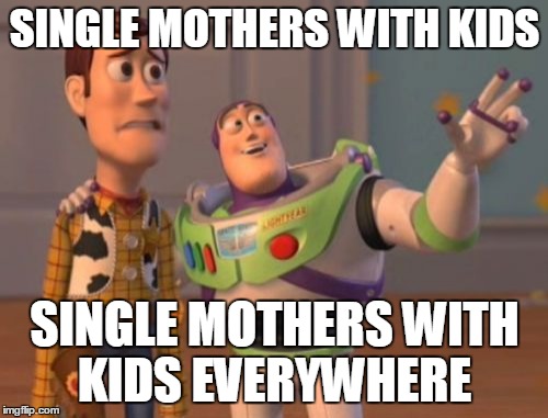 X, X Everywhere Meme | SINGLE MOTHERS WITH KIDS SINGLE MOTHERS WITH KIDS EVERYWHERE | image tagged in memes,x x everywhere | made w/ Imgflip meme maker