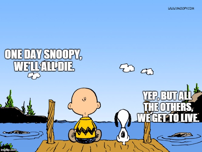 Pessimism vs. Optimism | ONE DAY SNOOPY, WE'LL ALL DIE. YEP, BUT ALL THE OTHERS, WE GET TO LIVE. | image tagged in charlie brown,snoopy,life | made w/ Imgflip meme maker