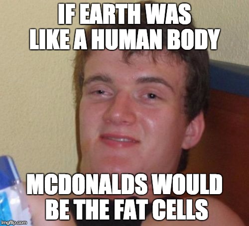 10 Guy | IF EARTH WAS LIKE A HUMAN BODY; MCDONALDS WOULD BE THE FAT CELLS | image tagged in memes,10 guy | made w/ Imgflip meme maker