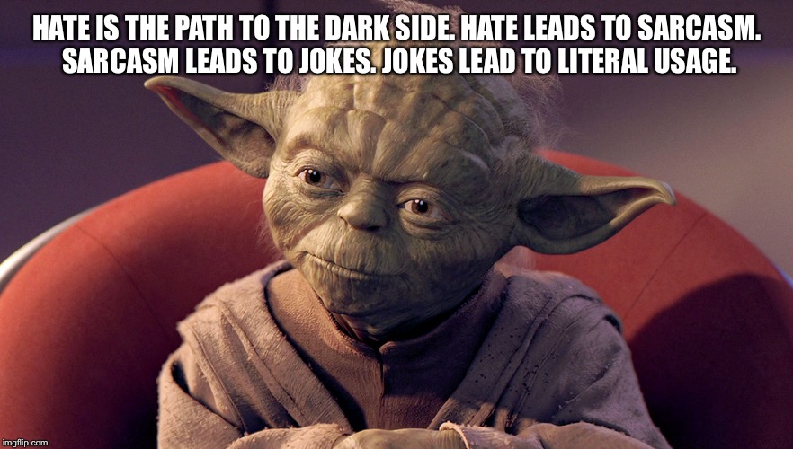 That is the Path To The Dark Side | HATE IS THE PATH TO THE DARK SIDE. HATE LEADS TO SARCASM. SARCASM LEADS TO JOKES. JOKES LEAD TO LITERAL USAGE. | image tagged in that is the path to the dark side | made w/ Imgflip meme maker