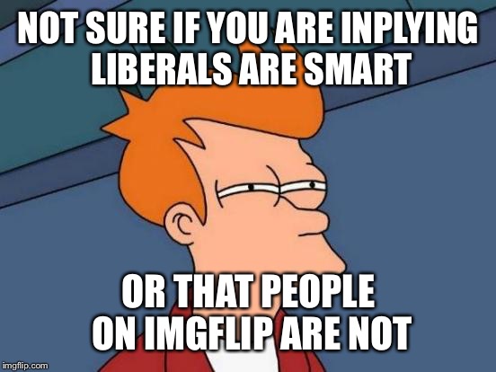NOT SURE IF YOU ARE INPLYING LIBERALS ARE SMART OR THAT PEOPLE ON IMGFLIP ARE NOT | image tagged in memes,futurama fry | made w/ Imgflip meme maker