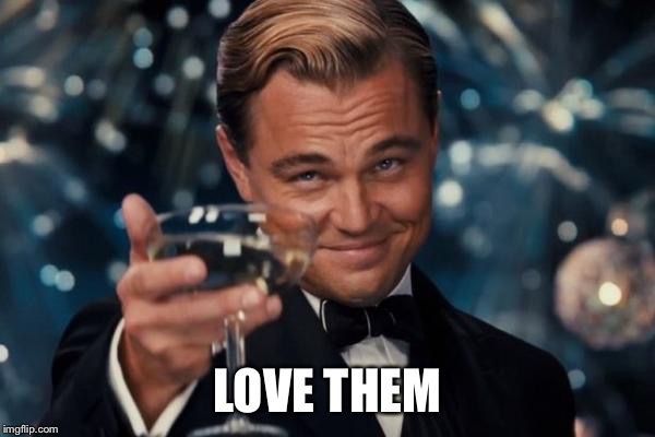 Leonardo Dicaprio Cheers Meme | LOVE THEM | image tagged in memes,leonardo dicaprio cheers | made w/ Imgflip meme maker