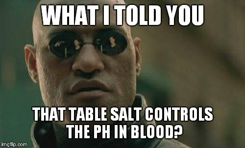 Matrix Morpheus Meme | WHAT I TOLD YOU THAT TABLE SALT CONTROLS THE PH IN BLOOD? | image tagged in memes,matrix morpheus | made w/ Imgflip meme maker