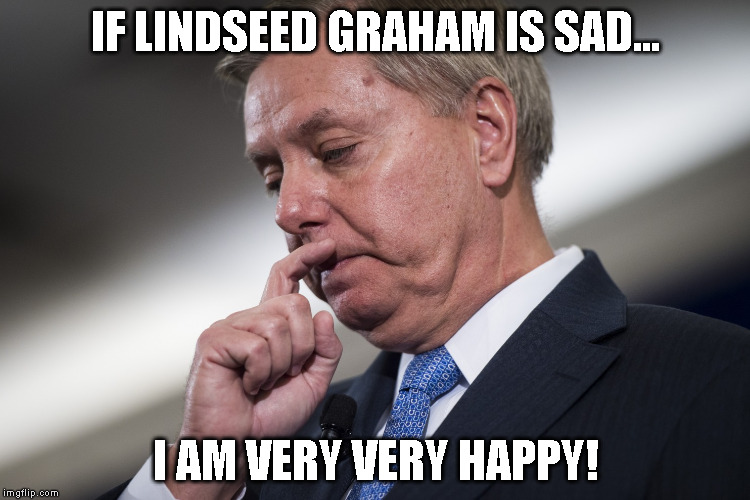 IF LINDSEED GRAHAM IS SAD... I AM VERY VERY HAPPY! | image tagged in lindsey | made w/ Imgflip meme maker