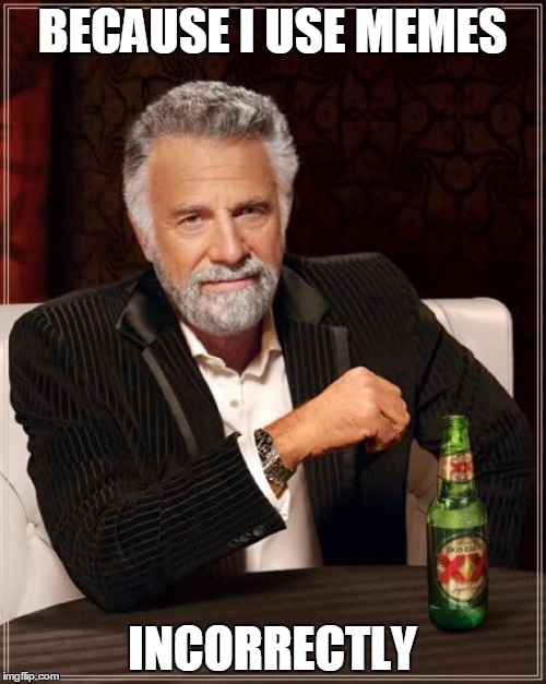 The Most Interesting Man In The World Meme | BECAUSE I USE MEMES INCORRECTLY | image tagged in memes,the most interesting man in the world | made w/ Imgflip meme maker