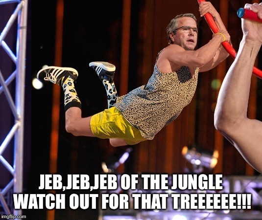 Jeb of the Jungle | JEB,JEB,JEB OF THE JUNGLE WATCH OUT FOR THAT TREEEEEE!!! | image tagged in jeb bush,feel the bern,republicans,new feature,homepage | made w/ Imgflip meme maker