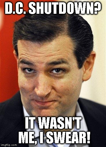 Bashful Ted Cruz | D.C. SHUTDOWN? IT WASN'T ME, I SWEAR! | image tagged in bashful ted cruz | made w/ Imgflip meme maker