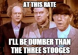 AT THIS RATE; I'LL BE DUMBER THAN THE THREE STOOGES | image tagged in dumb,three stooges,lose iqs | made w/ Imgflip meme maker