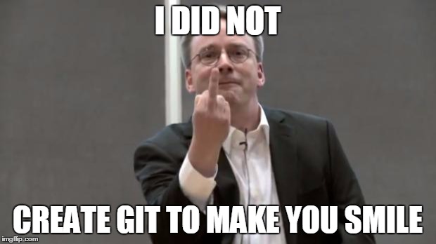 Linus does not like witty gitty banter | I DID NOT; CREATE GIT TO MAKE YOU SMILE | image tagged in linus torvalds,gitty,git,banter | made w/ Imgflip meme maker