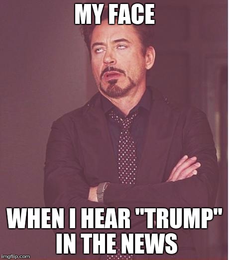 Face You Make Robert Downey Jr | MY FACE; WHEN I HEAR "TRUMP" IN THE NEWS | image tagged in memes,face you make robert downey jr | made w/ Imgflip meme maker