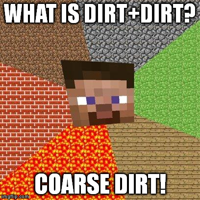 Minecraft Steve | WHAT IS DIRT+DIRT? COARSE DIRT! | image tagged in minecraft steve | made w/ Imgflip meme maker