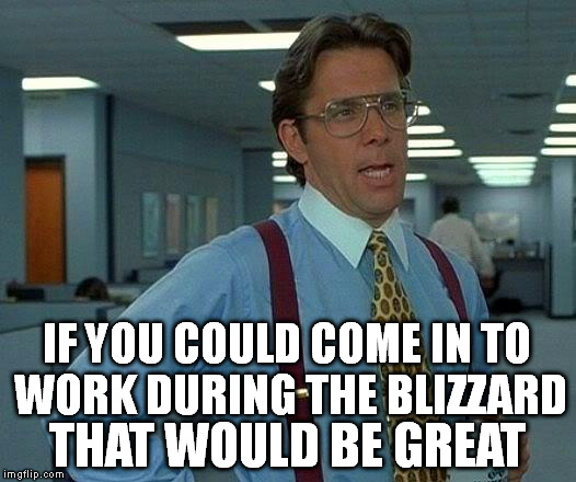 That Would Be Great Meme | IF YOU COULD COME IN TO WORK DURING THE BLIZZARD; THAT WOULD BE GREAT | image tagged in memes,that would be great,blizzard | made w/ Imgflip meme maker