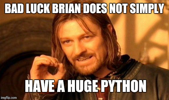 One Does Not Simply Meme | BAD LUCK BRIAN DOES NOT SIMPLY HAVE A HUGE PYTHON | image tagged in memes,one does not simply | made w/ Imgflip meme maker