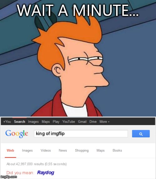 I think google has been on imgflip. ;) | WAIT A MINUTE... | image tagged in futurama fry,king,raydog | made w/ Imgflip meme maker