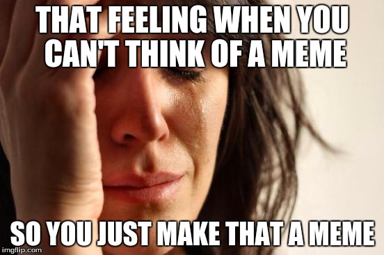 First World Problems Meme | THAT FEELING WHEN YOU CAN'T THINK OF A MEME; SO YOU JUST MAKE THAT A MEME | image tagged in memes,first world problems | made w/ Imgflip meme maker
