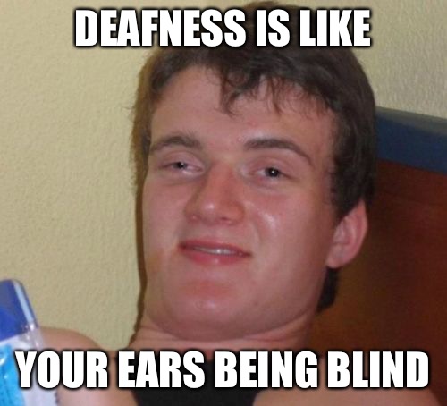 10 Guy | DEAFNESS IS LIKE; YOUR EARS BEING BLIND | image tagged in memes,10 guy | made w/ Imgflip meme maker