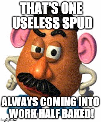 Mr Potato Head THAT'S ONE USELESS SPUD; ALWAYS COMING INTO WORK HALF B...