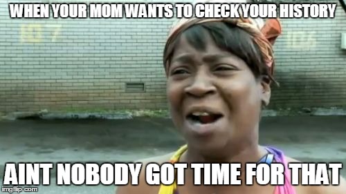 Ain't Nobody Got Time For That | WHEN YOUR MOM WANTS TO CHECK YOUR HISTORY; AINT NOBODY GOT TIME FOR THAT | image tagged in memes,aint nobody got time for that | made w/ Imgflip meme maker