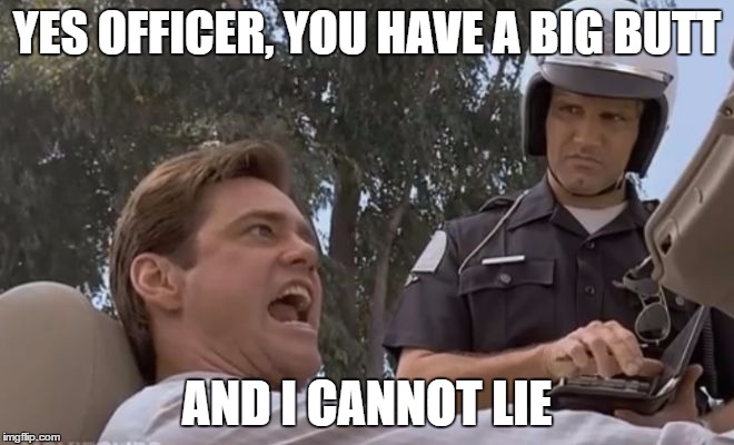 liar liar pulled over | YES OFFICER, YOU HAVE A BIG BUTT AND I CANNOT LIE | image tagged in liar liar pulled over | made w/ Imgflip meme maker