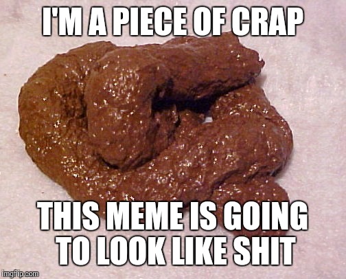 Piece of crap | I'M A PIECE OF CRAP; THIS MEME IS GOING TO LOOK LIKE SHIT | image tagged in memes,piece,crap,poop,feces | made w/ Imgflip meme maker