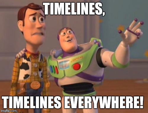 X, X Everywhere Meme | TIMELINES, TIMELINES EVERYWHERE! | image tagged in memes,x x everywhere | made w/ Imgflip meme maker