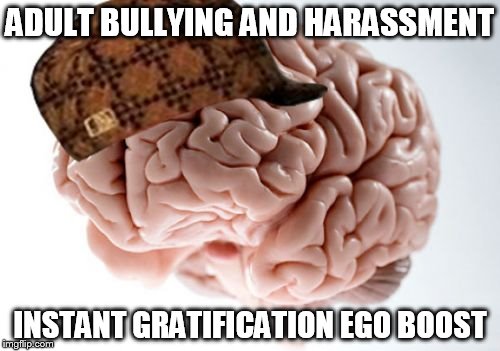 Pathetic Scumbag Brain | ADULT BULLYING AND HARASSMENT; INSTANT GRATIFICATION EGO BOOST | image tagged in memes,scumbag brain | made w/ Imgflip meme maker