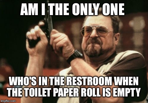 Am I The Only One Around Here | AM I THE ONLY ONE; WHO'S IN THE RESTROOM WHEN THE TOILET PAPER ROLL IS EMPTY | image tagged in memes,am i the only one around here | made w/ Imgflip meme maker