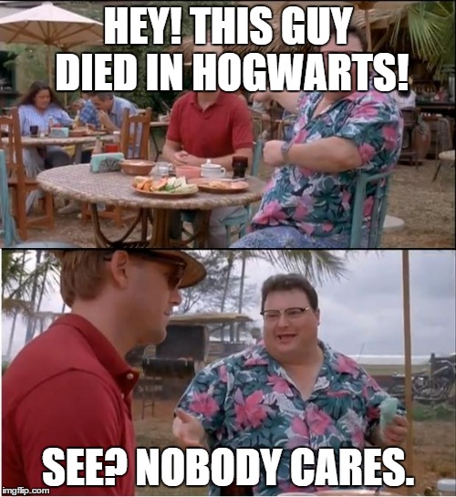 See Nobody Cares | HEY! THIS GUY DIED IN HOGWARTS! SEE? NOBODY CARES. | image tagged in memes,see nobody cares | made w/ Imgflip meme maker