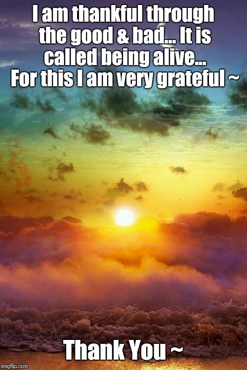 I am thankful through the good & bad... It is called being alive... For this I am very grateful ~; Thank You ~ | made w/ Imgflip meme maker