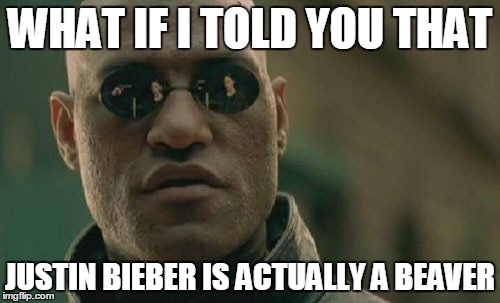 Matrix Morpheus | WHAT IF I TOLD YOU THAT; JUSTIN BIEBER IS ACTUALLY A BEAVER | image tagged in memes,matrix morpheus | made w/ Imgflip meme maker