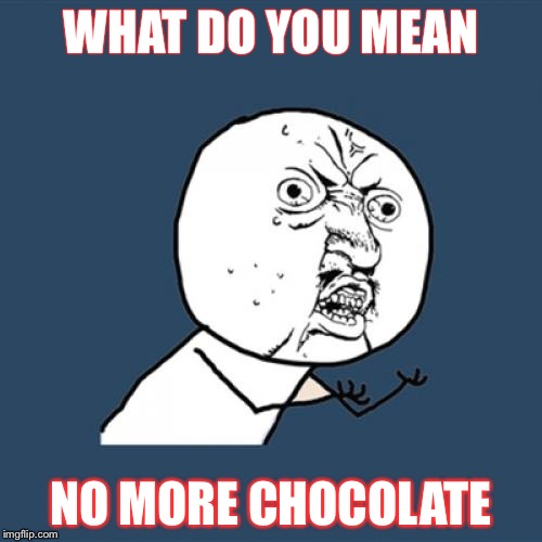 Y U No Meme | WHAT DO YOU MEAN; NO MORE CHOCOLATE | image tagged in memes,y u no | made w/ Imgflip meme maker