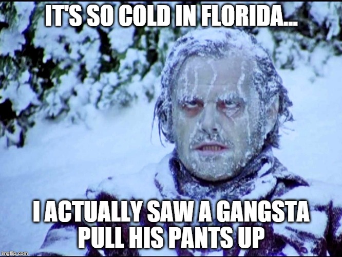 Cold in florida | IT'S SO COLD IN FLORIDA... I ACTUALLY SAW A GANGSTA PULL HIS PANTS UP | image tagged in cold in florida | made w/ Imgflip meme maker