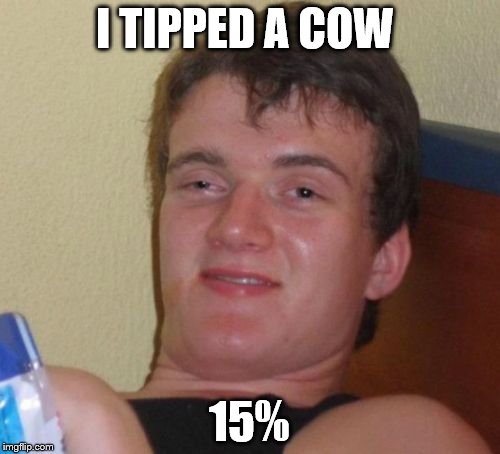10 Guy Meme | I TIPPED A COW 15% | image tagged in memes,10 guy | made w/ Imgflip meme maker