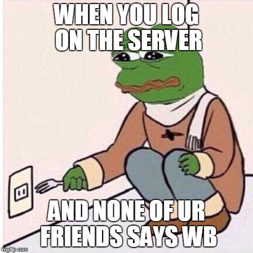 pepe elect | WHEN YOU LOG ON THE SERVER; AND NONE OF UR FRIENDS SAYS WB | image tagged in pepe elect | made w/ Imgflip meme maker