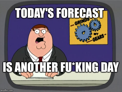 Peter Griffin News | TODAY'S FORECAST; IS ANOTHER FU*KING DAY | image tagged in memes,peter griffin news | made w/ Imgflip meme maker