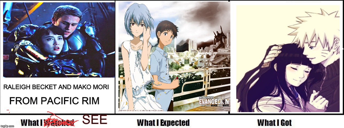 What i see, raleigh becket and mako mori. What i expected, shinji ikari and rei ayanami. What i got, Naruhina!! | RALEIGH BECKET AND MAKO MORI; FROM PACIFIC RIM; SEE | image tagged in movie | made w/ Imgflip meme maker
