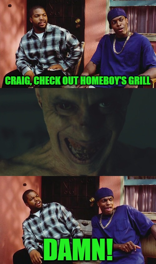 CRAIG, CHECK OUT HOMEBOY'S GRILL; DAMN! | image tagged in damn | made w/ Imgflip meme maker