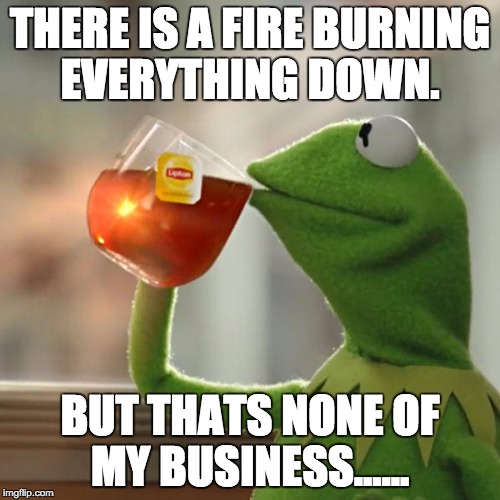 But That's None Of My Business | THERE IS A FIRE BURNING EVERYTHING DOWN. BUT THATS NONE OF MY BUSINESS...... | image tagged in memes,but thats none of my business,kermit the frog | made w/ Imgflip meme maker