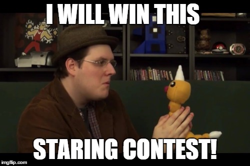 Staring Contest | I WILL WIN THIS; STARING CONTEST! | image tagged in linkara,weedle | made w/ Imgflip meme maker