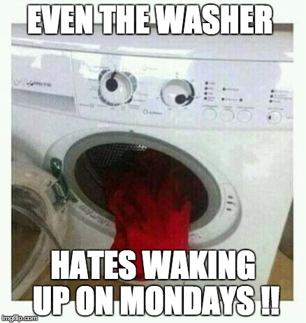 Funny Washer  | EVEN THE WASHER; HATES WAKING UP ON MONDAYS !! | image tagged in lol | made w/ Imgflip meme maker